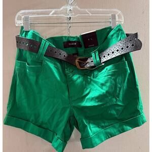 Torrid Shorts Womens 10 Green Belted Sateen Pockets Dark Wash Flat Front Cuffed
